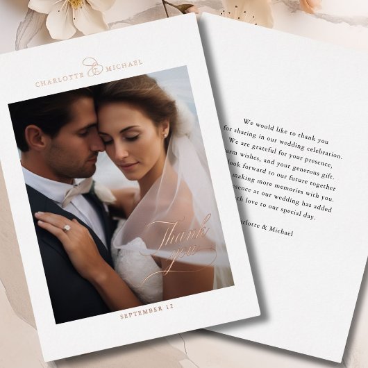 Invitation En Aluminium 1 Photo, Rose-Gold-Foil, MERCI !