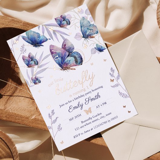 Invitation En Aluminium 1er anniversaire de la fille papillon