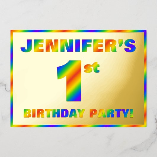 Invitation En Aluminium 1ère fête d'anniversaire — Amusant, Rainbow Spectr (Recto)
