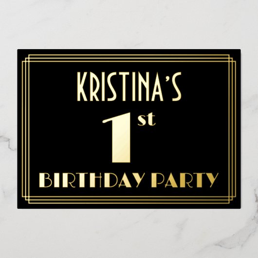 Invitation En Aluminium 1ère fête d'anniversaire : Art Déco Look "1", avec (Recto)