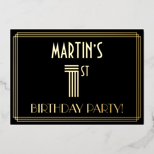 Invitation En Aluminium 1ère fête d'anniversaire — Art Déco Style "1" + No (Recto)