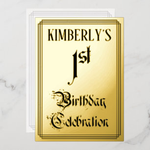 Invitation En Aluminium 1ère fête d'anniversaire — Script élégant + Nom pe