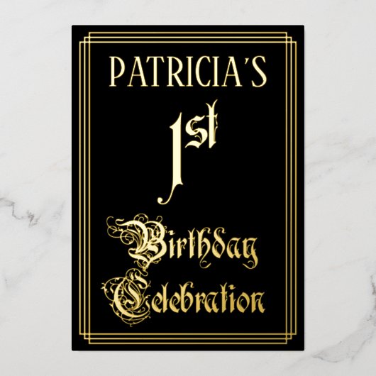 Invitation En Aluminium 1ère fête d'anniversaire — Script fantaisie et nom (Recto)