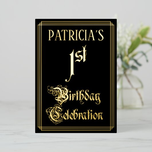 Invitation En Aluminium 1ère fête d'anniversaire — Script fantaisie et nom (Debout devant)