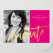 Invitation En Aluminium 2022 GRAD photo calligraphie moderne or rose chaud (Recto)