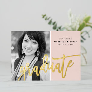 Invitation En Aluminium 2024 GRAD photo calligraphie moderne blush or rose