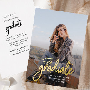 Invitation En Aluminium 2024 Graduation Party Script Grad Rose Gold