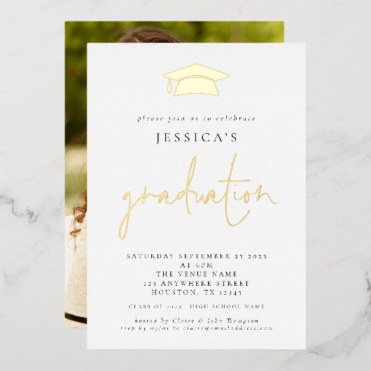 Invitation En Aluminium 2024 Graduation Photo Mortar Board Casquette Luxe (Recto/Verso)