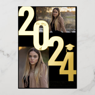 Invitation En Aluminium 2024 Real Foil Gold Metallic Graduation Photo