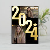 Invitation En Aluminium 2024 Real Foil Gold Metallic Graduation Photo (Debout devant)