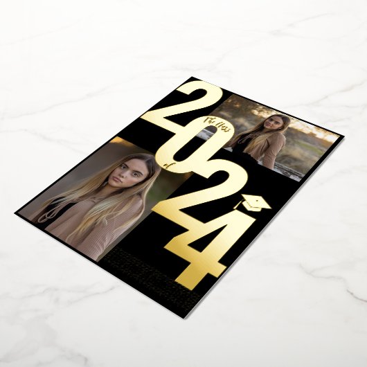 Invitation En Aluminium 2024 Real Foil Gold Metallic Graduation Photo (Rotation)