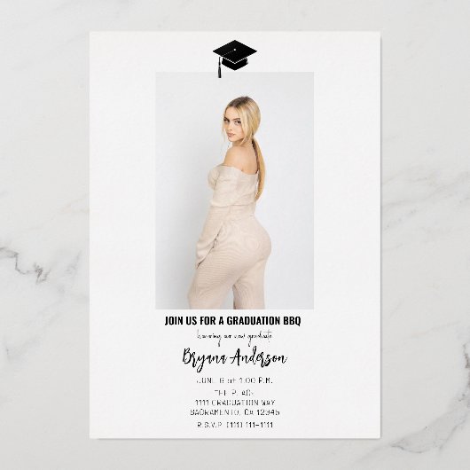 Invitation En Aluminium 2024 Real Foil Gold Metallic Graduation Photo (Verso)