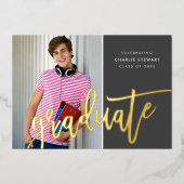 Invitation En Aluminium 2025 GRAD photo calligraphie moderne fun gris or (Recto)