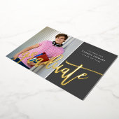 Invitation En Aluminium 2025 GRAD photo calligraphie moderne fun gris or (Rotation)