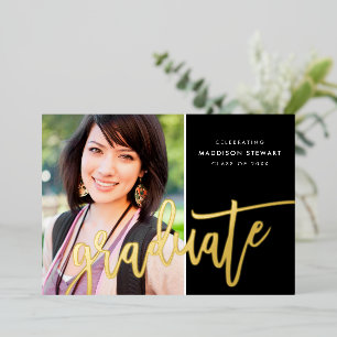 Invitation En Aluminium 2025 GRAD photo calligraphie moderne mignon or noi