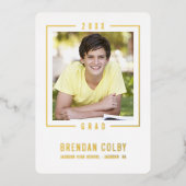 Invitation En Aluminium 2025 GRAD photo moderne cadre royal bleu or (Recto)