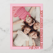 Invitation En Aluminium 2025 moderne Joyeux rouge rose vif photo de Noël (Recto)