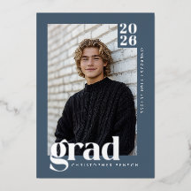 2026 Bleu Moderne 4 Photo Diplômé Argenté