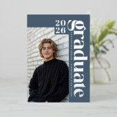 Invitation En Aluminium 2026 Modern Blue 4 Photo Graduation Silver (Debout devant)