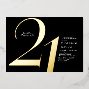 Invitation En Aluminium 21e anniversaire moderne minimaliste noir et or
