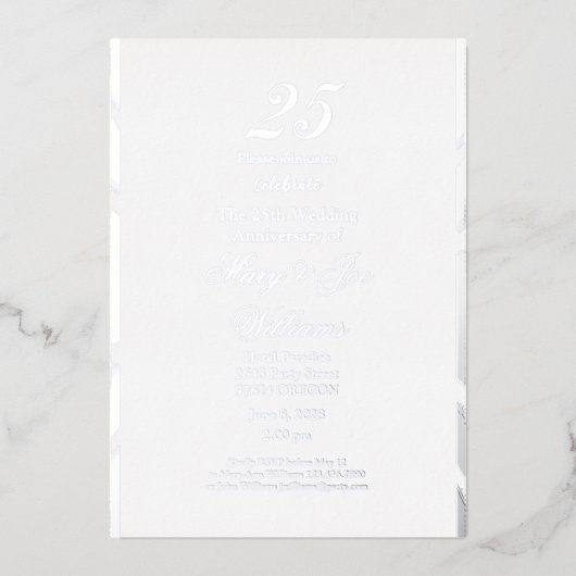 Invitation En Aluminium 25 ans Jubilé Anniversaire du 25e Mariage (Recto)