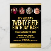 Invitation En Aluminium 25e anniversaire Cercles photo noir et or (Recto)