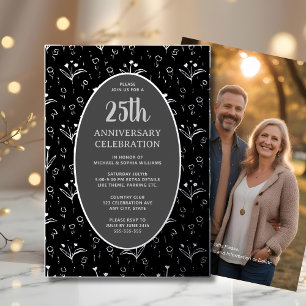 Invitation En Aluminium 25e Anniversaire de Mariage Élégant Noir Argenté