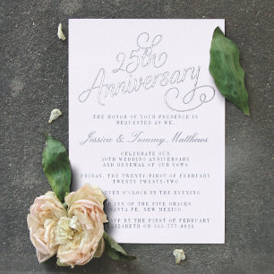Invitation En Aluminium 25e Anniversaire de Mariage en Véritable Argent