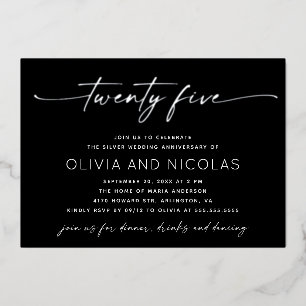 Invitation En Aluminium 25e anniversaire de mariage Photo argent et noir