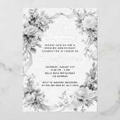 Invitation En Aluminium 25e anniversaire du mariage floraux d'argent (Recto)