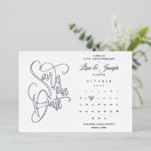 Invitation En Aluminium 25e anniversaire Enregistrer la date Calendrier Ar (Debout devant)