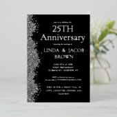 Invitation En Aluminium 25th Wedding Anniversary Silver Faux Glitter  (Debout devant)