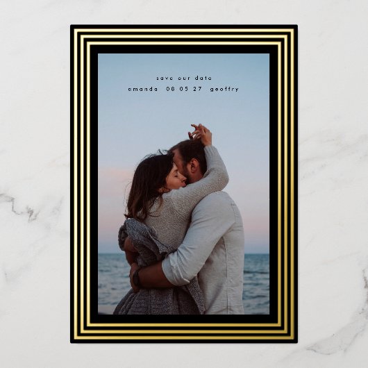 Invitation En Aluminium 2 photo enregistrer la date minimum cadres dorés (Recto)