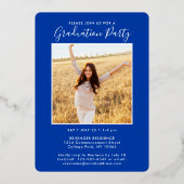 Invitation En Aluminium 2 Photo Graduation Party Moderne Royal Blue et (Verso)