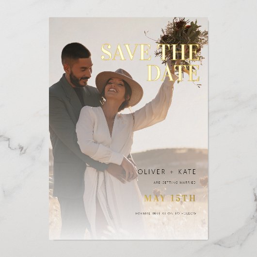 Invitation En Aluminium 2 Photo Mariage moderne Enregistrer la date (Recto)