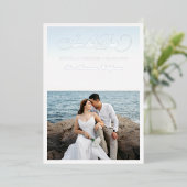 Invitation En Aluminium 2 Photo & Silver Script Seaside Beach Wedding (Debout devant)