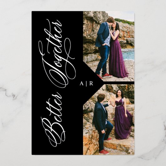 Invitation En Aluminium 2 Photos Collage Argent Luxe Moderne Capriceux (Recto)