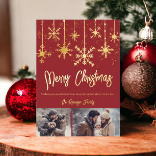 Invitation En Aluminium 2 photos de Noël élégant rouge neige dorée joyeux