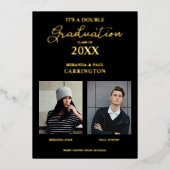 Invitation En Aluminium 2 Photos frères et soeurs double diplôme en noir (Recto)