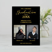 Invitation En Aluminium 2 Photos frères et soeurs double diplôme en noir (Debout devant)