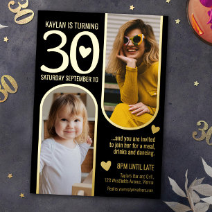 Invitation En Aluminium 30 ans deux arches anniversaire noir or cœurs