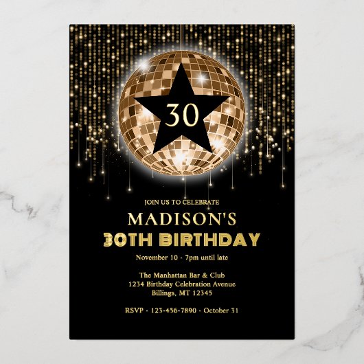 Invitation En Aluminium 30e anniversaire Célébration Black Gold (Recto)