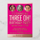 Invitation En Aluminium 30e anniversaire graphisme rose feuille d'or cercl (Recto)