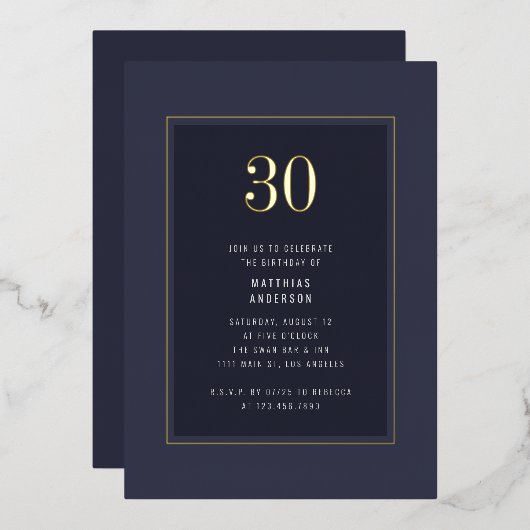 Invitation En Aluminium 30e anniversaire Minimal Elegant Dark Gold Frame (Recto/Verso)