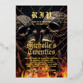 Invitation En Aluminium 30e anniversaire moderne Halloween Crâne d'or noir (Recto)