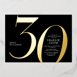 Invitation En Aluminium 30e anniversaire moderne minimaliste noir et or