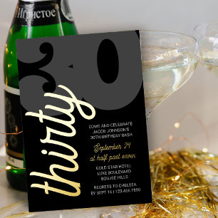 Invitation En Aluminium 30e anniversaire surdimensionné Trente Script Blac
