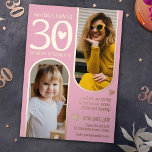Invitation En Aluminium 30e deux arches anniversaire rose rose coeur or<br><div class="desc">Petits coeurs simples et modernes et deux arcs en feuille d'or rose à remplir avec vos propres photos de la fille d'anniversaire ou garçon 30e anniversaire invitation à la fête en bleu rose clair doux et or rose ou la couleur de papier de votre choix. Design original par Sarah Trett...</div>