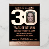 Invitation En Aluminium 30e fête d'anniversaire noir et rose feuille d'or (Recto)