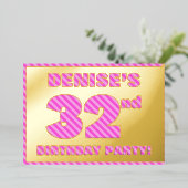 Invitation En Aluminium 32e fête d'anniversaire — Audacieux, amusant, rose (Debout devant)